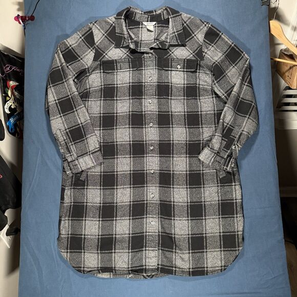 Duluth Trading Co Tops - Duluth Trading Black Green Folklore Flannel Duster Women Size XL Pockets